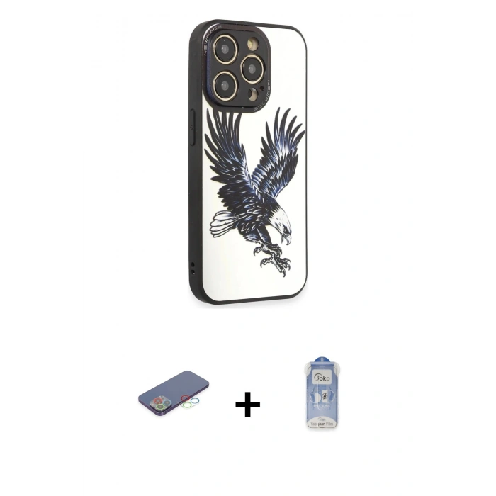 MARSİLYAN™- iPhone 12 Pro Max Kılıf Odak Klasik Serisi - Siyah Joko Magic 5D Cam + Renkli Kamera Lens Koruma Cam - MI