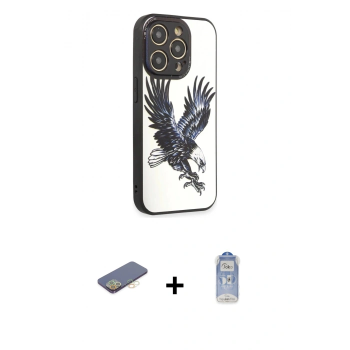 MARSİLYAN™- iPhone 12 Pro Max Kılıf Odak Klasik Serisi - Siyah Joko Magic 5D Cam + Renkli Kamera Lens Koruma Cam - SI
