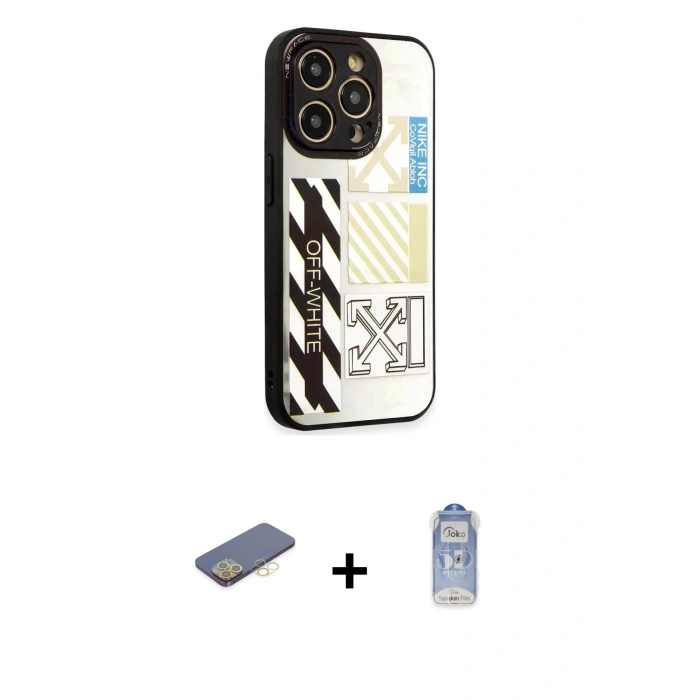 MARSİLYAN™- iPhone 12 Pro Max Kılıf Odak Klasik Serisi - Siyah Joko Magic 5D Cam + Renkli Kamera Lens Koruma Cam - SI