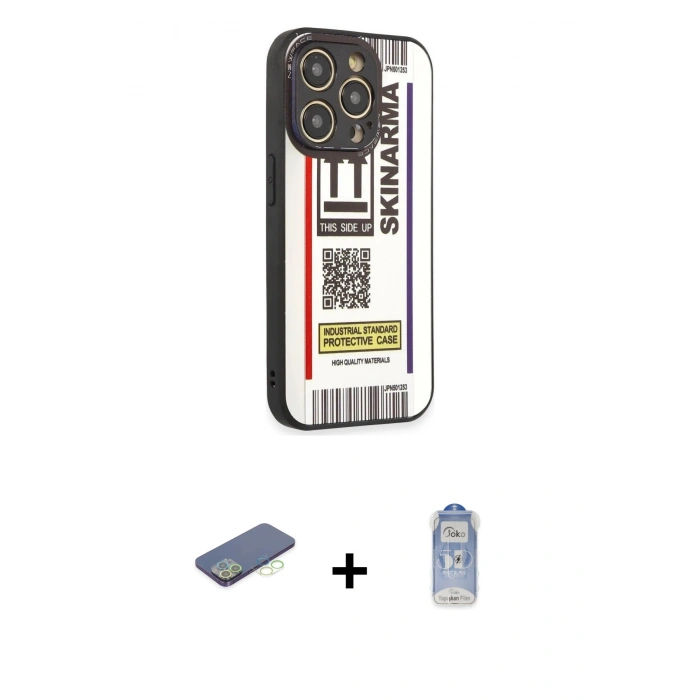 MARSİLYAN™- iPhone 12 Pro Max Kılıf Odak Klasik Serisi - Siyah Joko Magic 5D Cam + Renkli Kamera Lens Koruma Cam - YL