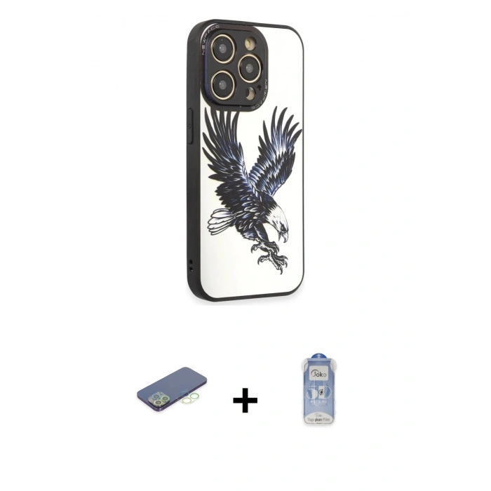 MARSİLYAN™- iPhone 12 Pro Max Kılıf Odak Klasik Serisi - Siyah Joko Magic 5D Cam + Renkli Kamera Lens Koruma Cam - YL