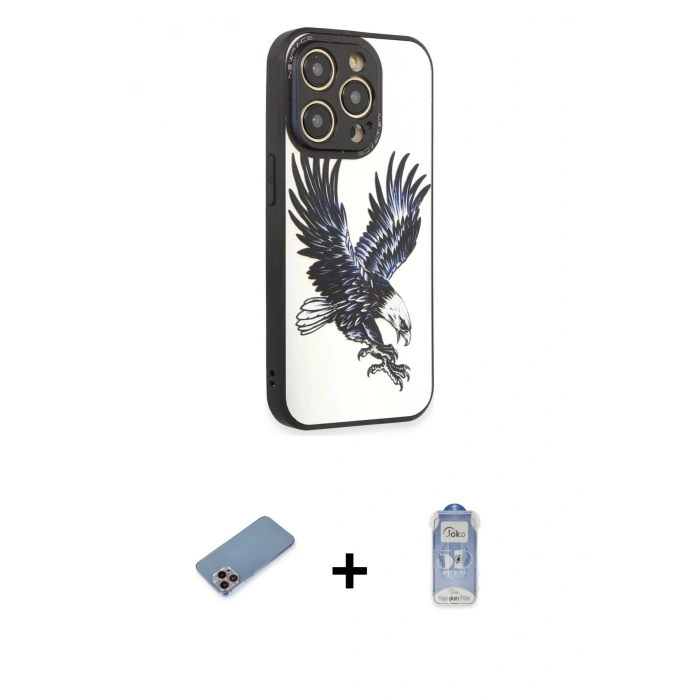 MARSİLYAN™- iPhone 12 Pro Max Kılıf Odak Klasik Serisi - Siyah Joko Magic 5D Cam + Shine Kamera Lens Koruma Cam - PE