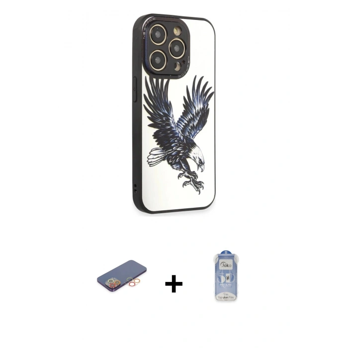 MARSİLYAN™- iPhone 12 Pro Max Kılıf Odak Klasik Serisi - Siyah Joko Magic 5D Cam + Renkli Kamera Lens Koruma Cam - TU