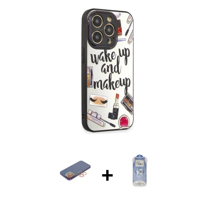 MARSİLYAN™- iPhone 12 Pro Max Kılıf Odak Klasik Serisi - Siyah Joko Magic 5D Cam + Renkli Kamera Lens Koruma Cam - TU