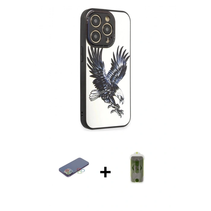 MARSİLYAN™- iPhone 12 Pro Max Kılıf Odak Klasik Serisi - Siyah Joko Magic 5D Hayalet Cam + Renkli Kamera Lens Koruma Cam - MI