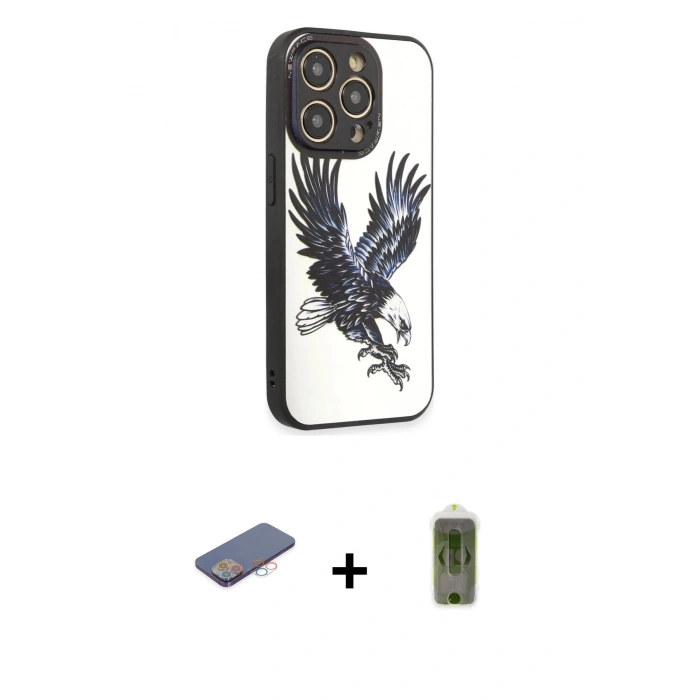 MARSİLYAN™- iPhone 12 Pro Max Kılıf Odak Klasik Serisi - Siyah Joko Magic 5D Hayalet Cam + Renkli Kamera Lens Koruma Cam - PE