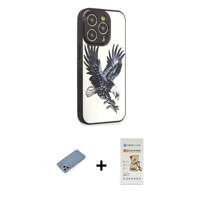 MARSİLYAN™- iPhone 12 Pro Max Kılıf Odak Klasik Serisi - Siyah Mat Seramik Nano Ekran Koruyucu + Shine Kamera Lens Koruma Cam - GS