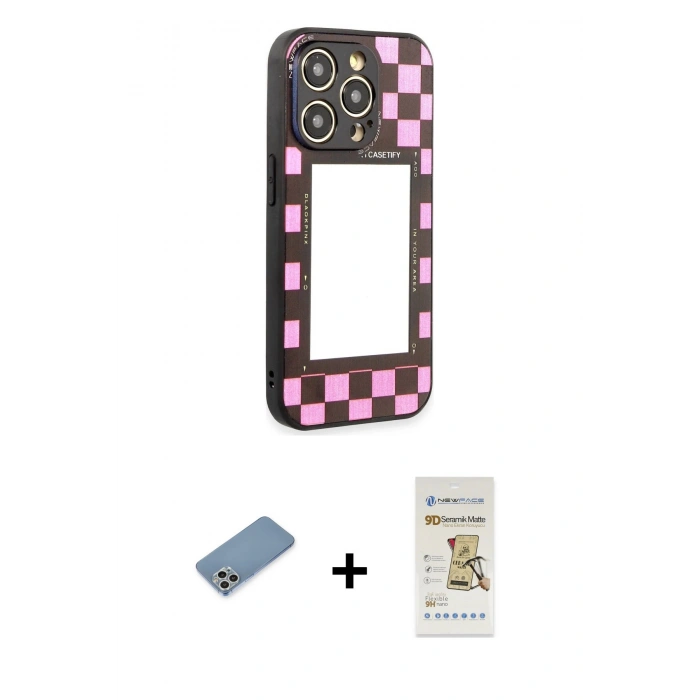 MARSİLYAN™- iPhone 12 Pro Max Kılıf Odak Klasik Serisi - Siyah Mat Seramik Nano Ekran Koruyucu + Shine Kamera Lens Koruma Cam - GS