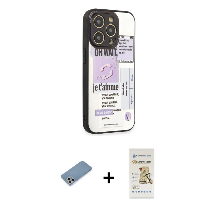 MARSİLYAN™- iPhone 12 Pro Max Kılıf Odak Klasik Serisi - Siyah Mat Seramik Nano Ekran Koruyucu + Shine Kamera Lens Koruma Cam - GS