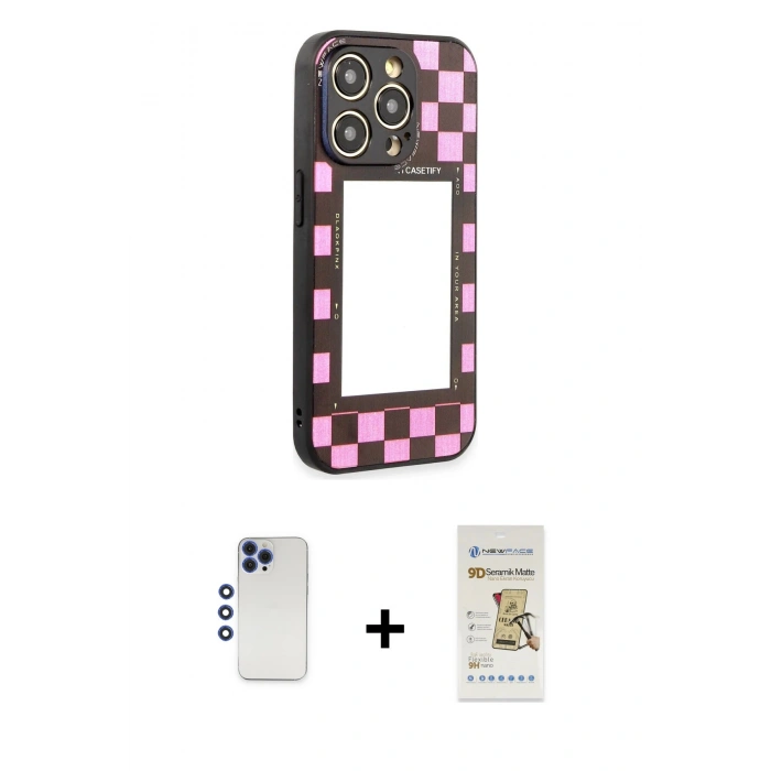 MARSİLYAN™- iPhone 12 Pro Max Kılıf Odak Klasik Serisi - Siyah Mat Seramik Nano Ekran Koruyucu + Shine Kamera Lens - LT