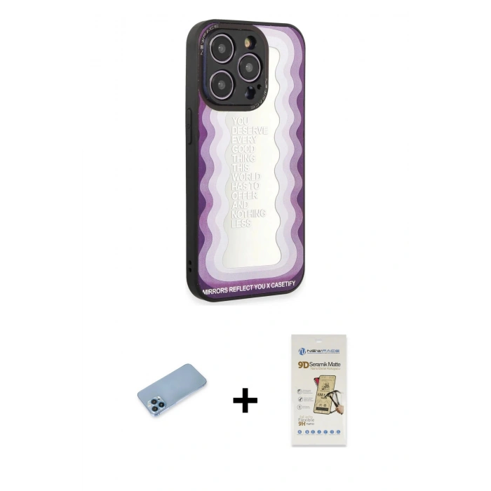 MARSİLYAN™- iPhone 12 Pro Max Kılıf Odak Klasik Serisi - Siyah Mat Seramik Nano Ekran Koruyucu + Shine Kamera Lens Koruma Cam - MI