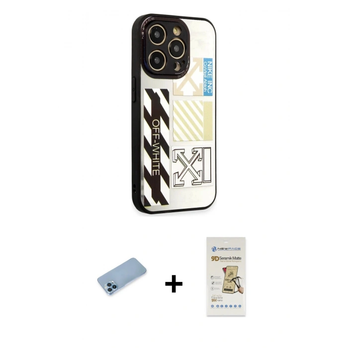 MARSİLYAN™- iPhone 12 Pro Max Kılıf Odak Klasik Serisi - Siyah Mat Seramik Nano Ekran Koruyucu + Shine Kamera Lens Koruma Cam - MI