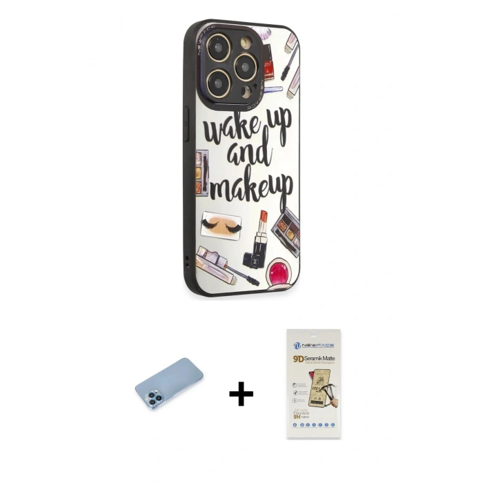 MARSİLYAN™- iPhone 12 Pro Max Kılıf Odak Klasik Serisi - Siyah Mat Seramik Nano Ekran Koruyucu + Shine Kamera Lens Koruma Cam - MI