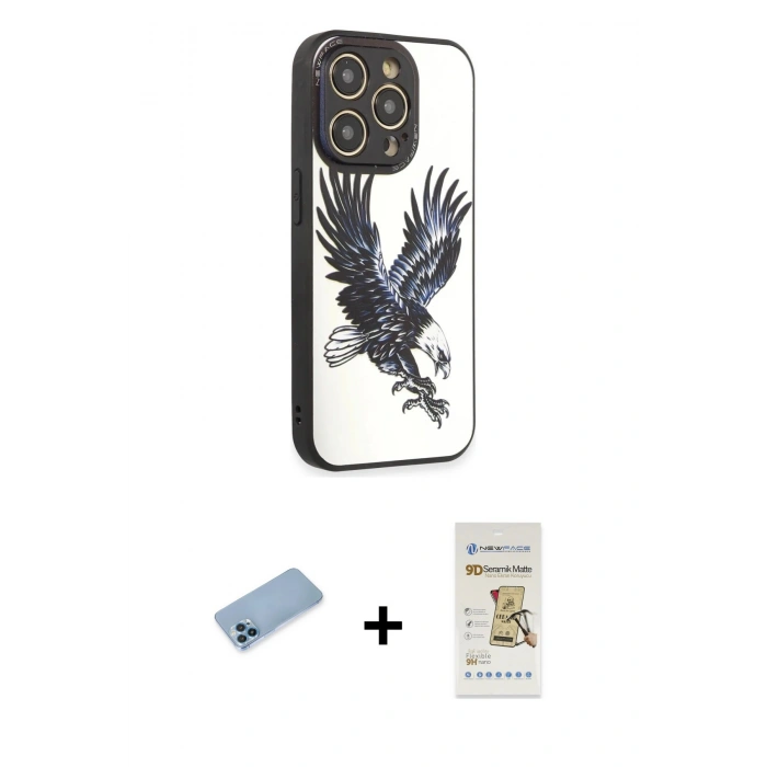 MARSİLYAN™- iPhone 12 Pro Max Kılıf Odak Klasik Serisi - Siyah Mat Seramik Nano Ekran Koruyucu + Shine Kamera Lens Koruma Cam - MI