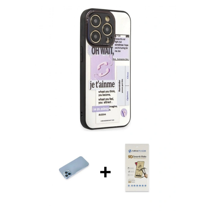 MARSİLYAN™- iPhone 12 Pro Max Kılıf Odak Klasik Serisi - Siyah Mat Seramik Nano Ekran Koruyucu + Shine Kamera Lens Koruma Cam - MI