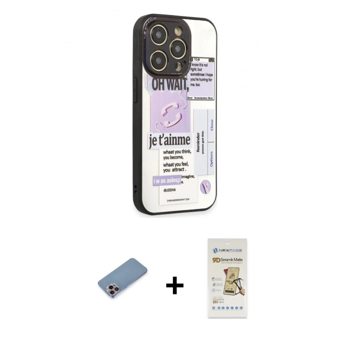 MARSİLYAN™- iPhone 12 Pro Max Kılıf Odak Klasik Serisi - Siyah Mat Seramik Nano Ekran Koruyucu + Shine Kamera Lens Koruma Cam - PE