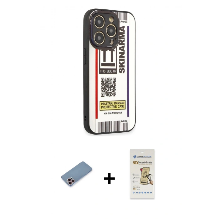 MARSİLYAN™- iPhone 12 Pro Max Kılıf Odak Klasik Serisi - Siyah Mat Seramik Nano Ekran Koruyucu + Shine Kamera Lens Koruma Cam - PE
