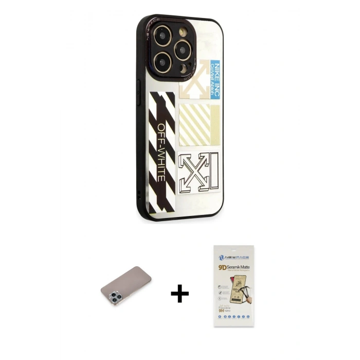 MARSİLYAN™- iPhone 12 Pro Max Kılıf Odak Klasik Serisi - Siyah Mat Seramik Nano Ekran Koruyucu + Shine Kamera Lens Koruma Cam - SABE