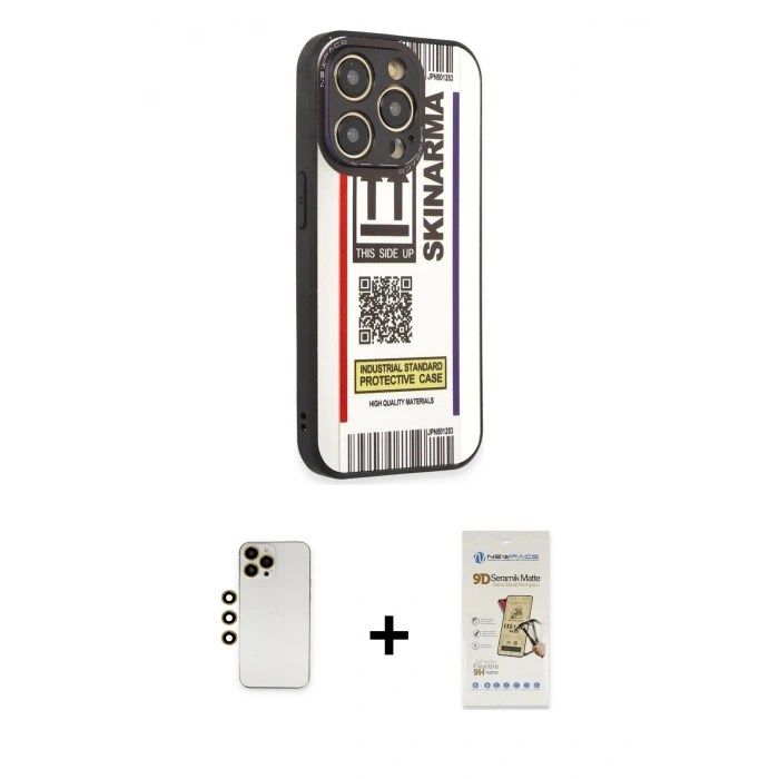 MARSİLYAN™- iPhone 12 Pro Max Kılıf Odak Klasik Serisi - Siyah Mat Seramik Nano Ekran Koruyucu + Shine Kamera Lens - GD