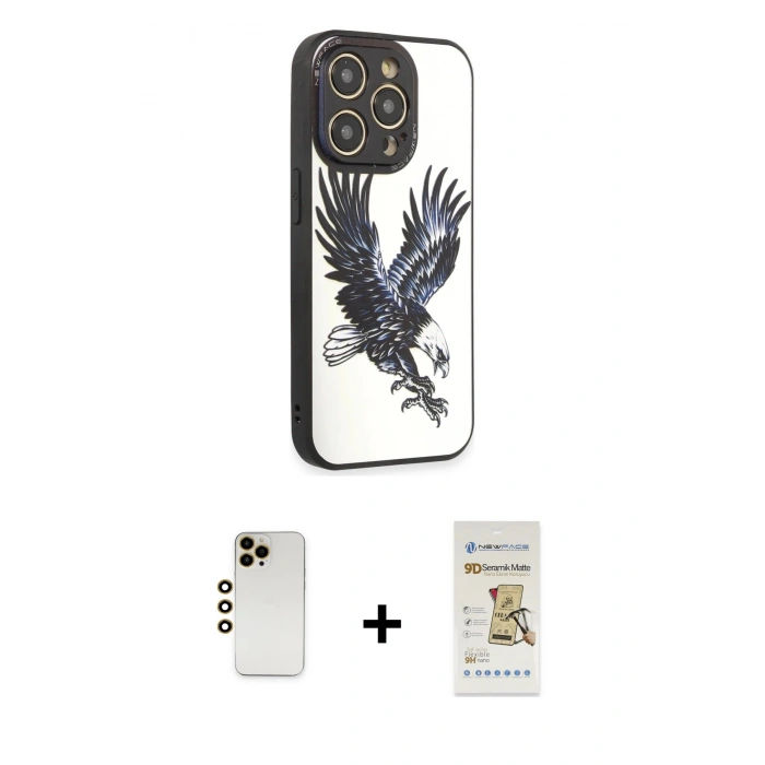 MARSİLYAN™- iPhone 12 Pro Max Kılıf Odak Klasik Serisi - Siyah Mat Seramik Nano Ekran Koruyucu + Shine Kamera Lens - GD