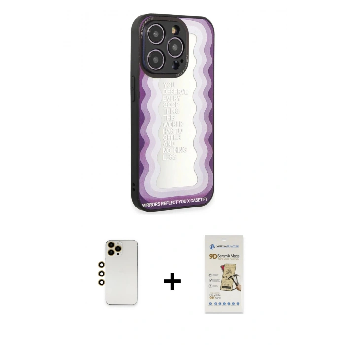 MARSİLYAN™- iPhone 12 Pro Max Kılıf Odak Klasik Serisi - Siyah Mat Seramik Nano Ekran Koruyucu + Shine Kamera Lens - GD