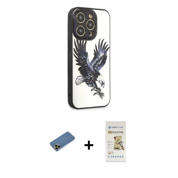 MARSİLYAN™- iPhone 12 Pro Max Kılıf Odak Klasik Serisi - Siyah Mat Seramik Nano Ekran Koruyucu + Shine Kamera Lens Koruma Cam - GD