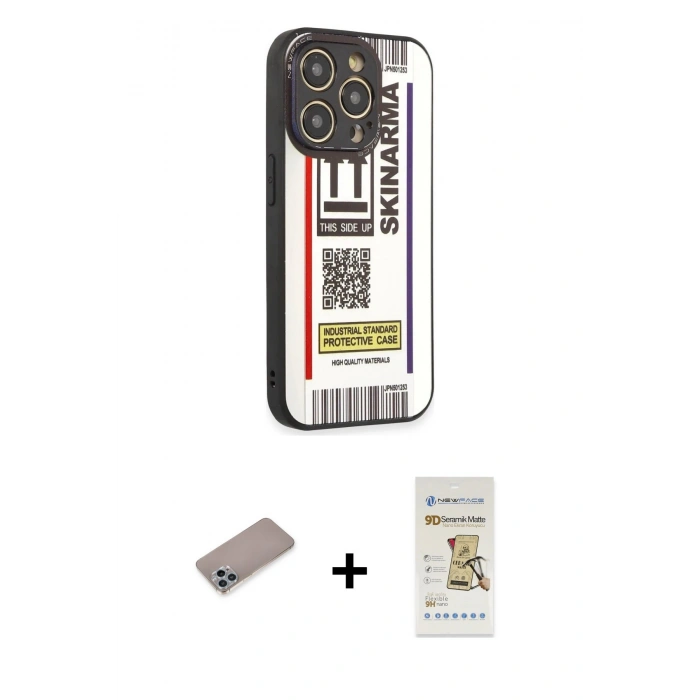 MARSİLYAN™- iPhone 12 Pro Max Kılıf Odak Klasik Serisi - Siyah Mat Seramik Nano Ekran Koruyucu + Shine Kamera Lens Koruma Cam - SABE