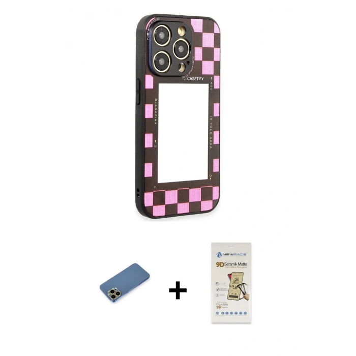 MARSİLYAN™- iPhone 12 Pro Max Kılıf Odak Klasik Serisi - Siyah Mat Seramik Nano Ekran Koruyucu + Shine Kamera Lens Koruma Cam - GD