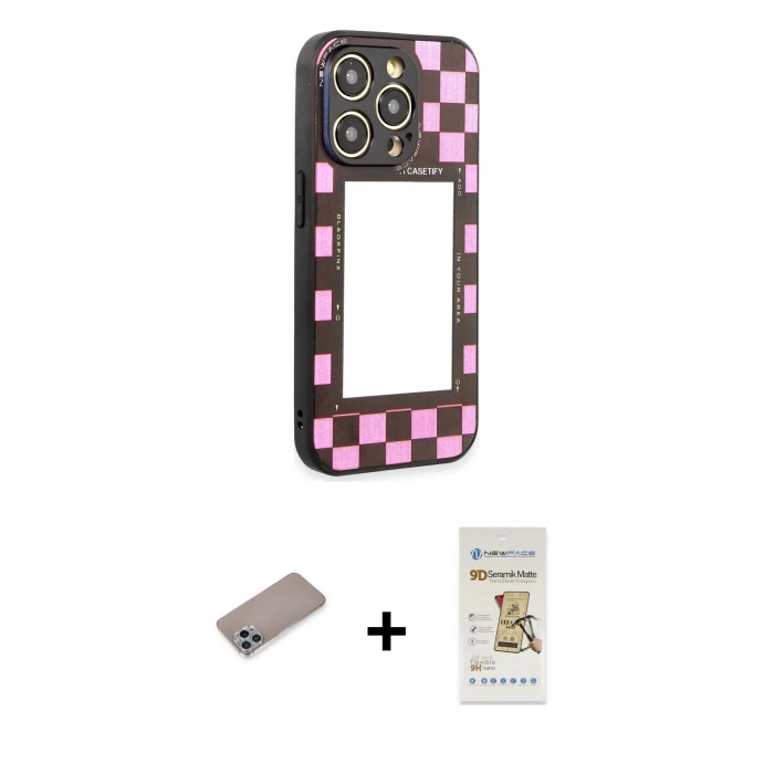 MARSİLYAN™- iPhone 12 Pro Max Kılıf Odak Klasik Serisi - Siyah Mat Seramik Nano Ekran Koruyucu + Shine Kamera Lens Koruma Cam - SABE