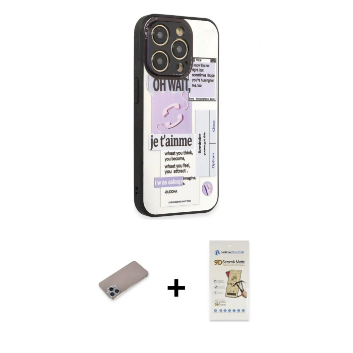 MARSİLYAN™- iPhone 12 Pro Max Kılıf Odak Klasik Serisi - Siyah Mat Seramik Nano Ekran Koruyucu + Shine Kamera Lens Koruma Cam - SABE