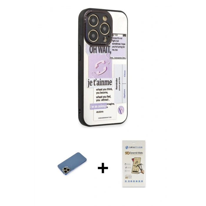 MARSİLYAN™- iPhone 12 Pro Max Kılıf Odak Klasik Serisi - Siyah Mat Seramik Nano Ekran Koruyucu + Shine Kamera Lens Koruma Cam - GD