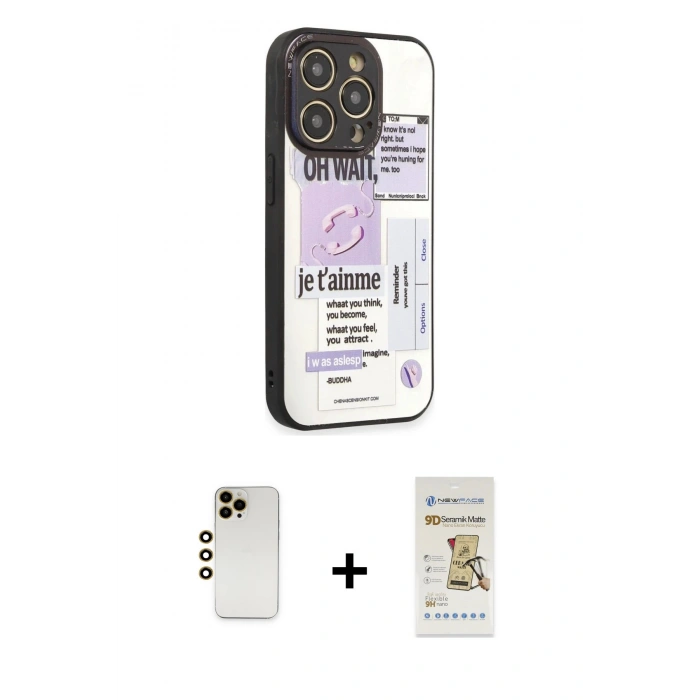 MARSİLYAN™- iPhone 12 Pro Max Kılıf Odak Klasik Serisi - Siyah Mat Seramik Nano Ekran Koruyucu + Shine Kamera Lens - GD