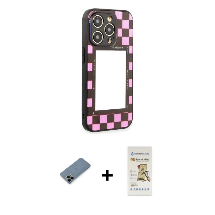 MARSİLYAN™- iPhone 12 Pro Max Kılıf Odak Klasik Serisi - Siyah Mat Seramik Nano Ekran Koruyucu + Shine Kamera Lens Koruma Cam - SH