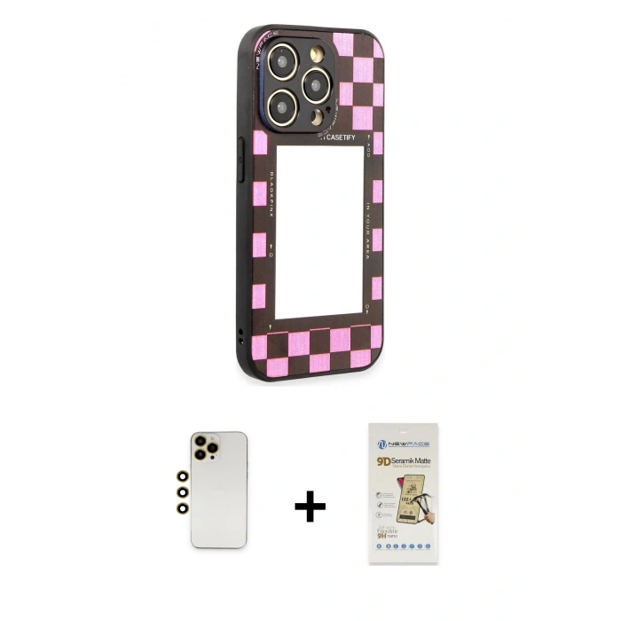 MARSİLYAN™- iPhone 12 Pro Max Kılıf Odak Klasik Serisi - Siyah Mat Seramik Nano Ekran Koruyucu + Shine Kamera Lens - GD