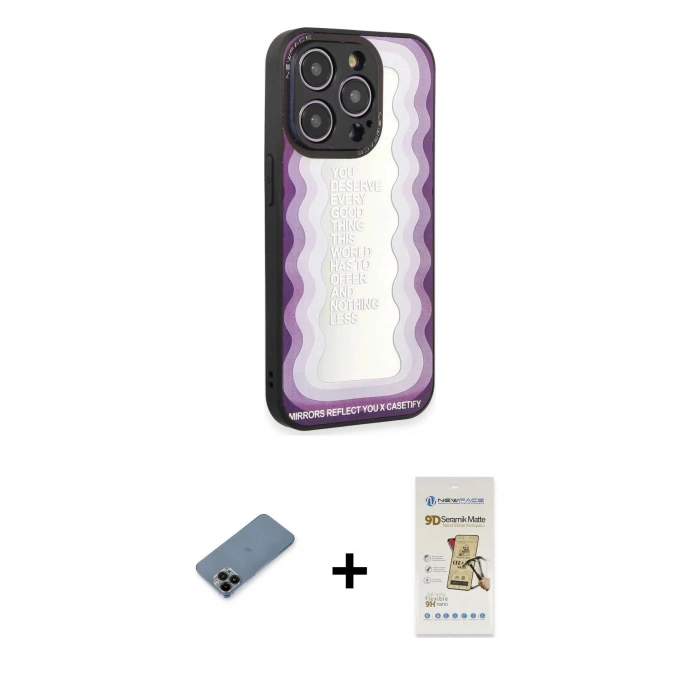 MARSİLYAN™- iPhone 12 Pro Max Kılıf Odak Klasik Serisi - Siyah Mat Seramik Nano Ekran Koruyucu + Shine Kamera Lens Koruma Cam - SH