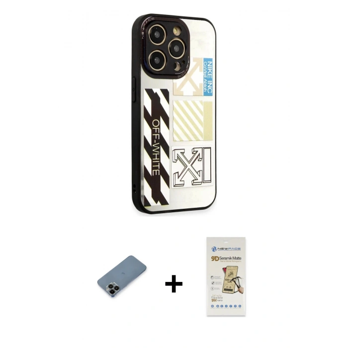 MARSİLYAN™- iPhone 12 Pro Max Kılıf Odak Klasik Serisi - Siyah Mat Seramik Nano Ekran Koruyucu + Shine Kamera Lens Koruma Cam - SH