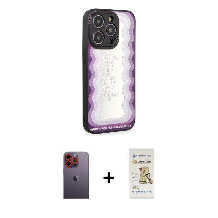 MARSİLYAN™- iPhone 12 Pro Max Kılıf Odak Klasik Serisi - Siyah Mat Seramik Nano Ekran Koruyucu + Neon Fosforlu Kamera Lens - TU