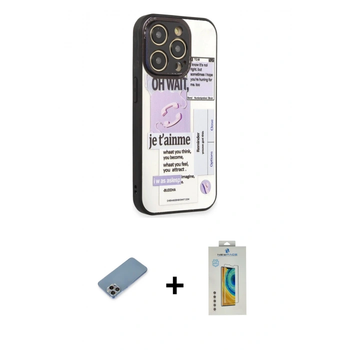 MARSİLYAN™- iPhone 12 Pro Max Kılıf Odak Klasik Serisi - Siyah Polymer Nano Ekran Koruyucu + Shine Kamera Lens Koruma Cam - GI