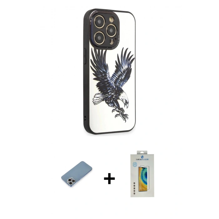 MARSİLYAN™- iPhone 12 Pro Max Kılıf Odak Klasik Serisi - Siyah Polymer Nano Ekran Koruyucu + Shine Kamera Lens Koruma Cam - GI