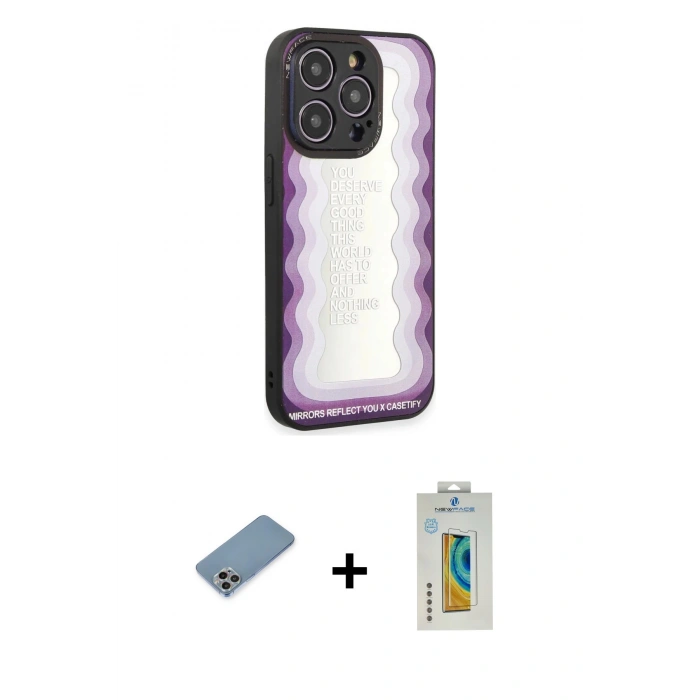 MARSİLYAN™- iPhone 12 Pro Max Kılıf Odak Klasik Serisi - Siyah Polymer Nano Ekran Koruyucu + Shine Kamera Lens Koruma Cam - GI