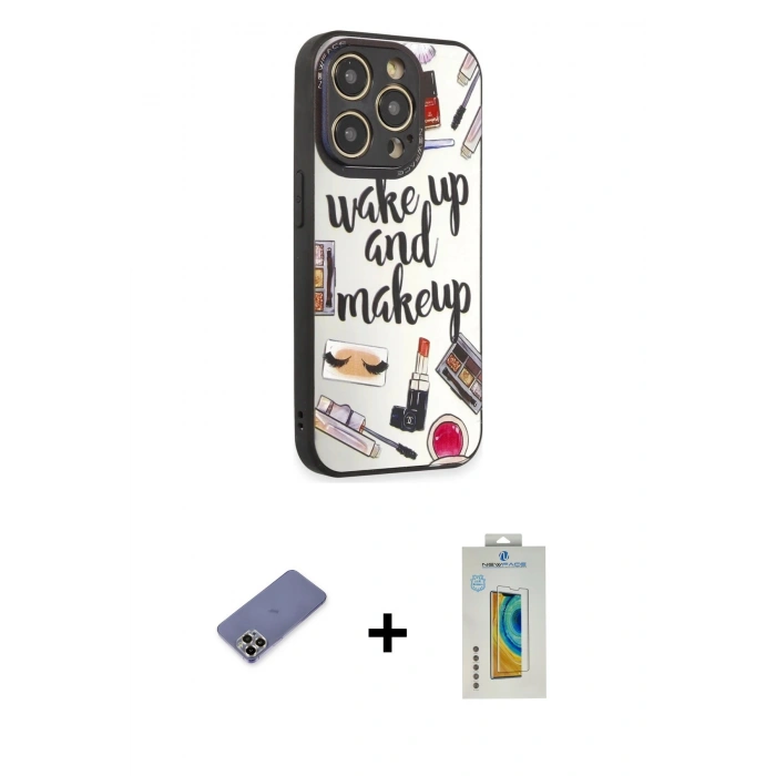 MARSİLYAN™- iPhone 12 Pro Max Kılıf Odak Klasik Serisi - Siyah Polymer Nano Ekran Koruyucu + Metal Kamera Lens Koruma Cam - GD