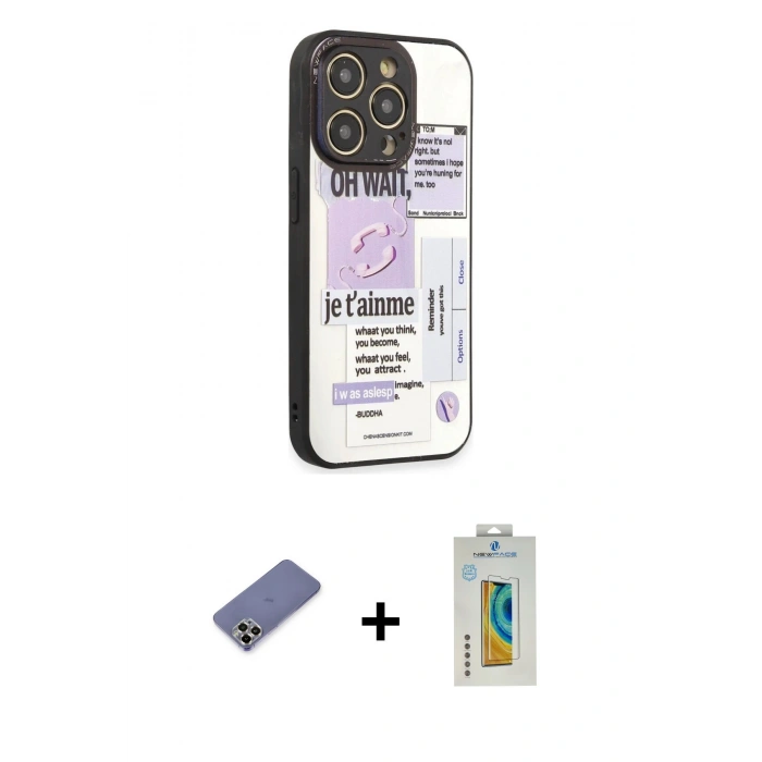 MARSİLYAN™- iPhone 12 Pro Max Kılıf Odak Klasik Serisi - Siyah Polymer Nano Ekran Koruyucu + Metal Kamera Lens Koruma Cam - GD