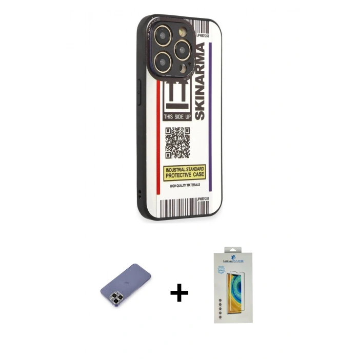 MARSİLYAN™- iPhone 12 Pro Max Kılıf Odak Klasik Serisi - Siyah Polymer Nano Ekran Koruyucu + Metal Kamera Lens Koruma Cam - GD