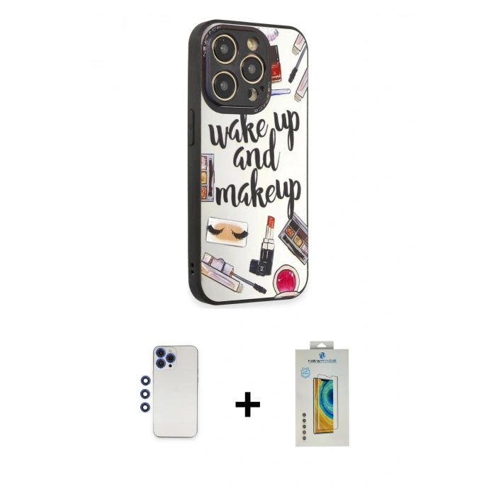 MARSİLYAN™- iPhone 12 Pro Max Kılıf Odak Klasik Serisi - Siyah Polymer Nano Ekran Koruyucu + Shine Kamera Lens - LT