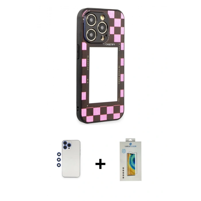 MARSİLYAN™- iPhone 12 Pro Max Kılıf Odak Klasik Serisi - Siyah Polymer Nano Ekran Koruyucu + Shine Kamera Lens - LT