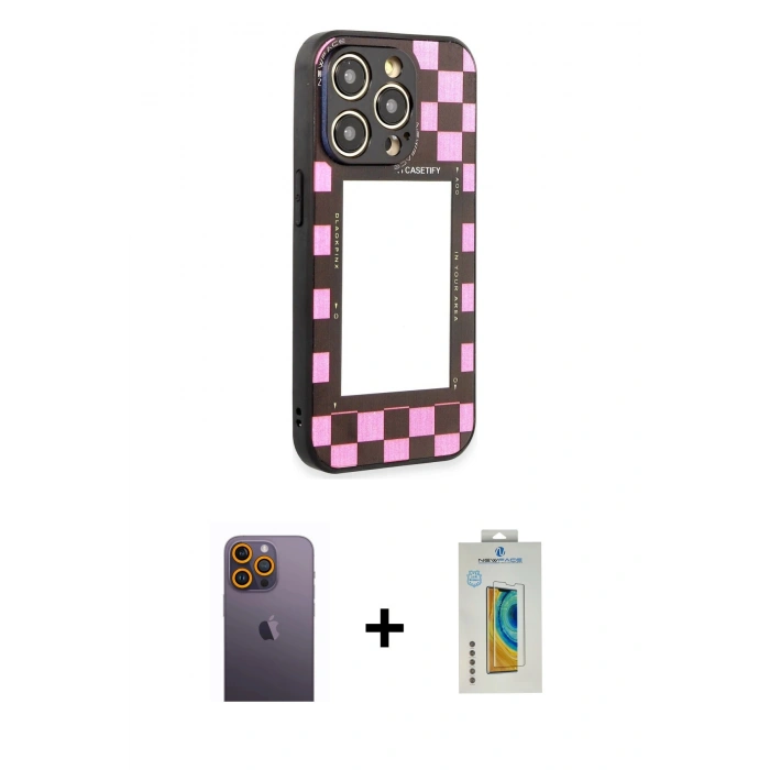 MARSİLYAN™- iPhone 12 Pro Max Kılıf Odak Klasik Serisi - Siyah Polymer Nano Ekran Koruyucu + Neon Fosforlu Kamera Lens - SI