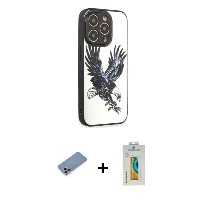 MARSİLYAN™- iPhone 12 Pro Max Kılıf Odak Klasik Serisi - Siyah Polymer Nano Ekran Koruyucu + Pembe Shine Kamera Lens Koruma Cam