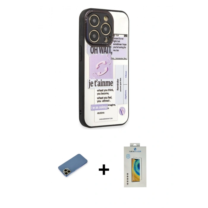 MARSİLYAN™- iPhone 12 Pro Max Kılıf Odak Klasik Serisi - Siyah Polymer Nano Ekran Koruyucu + Shine Kamera Lens Koruma Cam - GD
