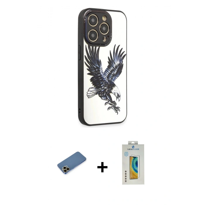 MARSİLYAN™- iPhone 12 Pro Max Kılıf Odak Klasik Serisi - Siyah Polymer Nano Ekran Koruyucu + Shine Kamera Lens Koruma Cam - GD