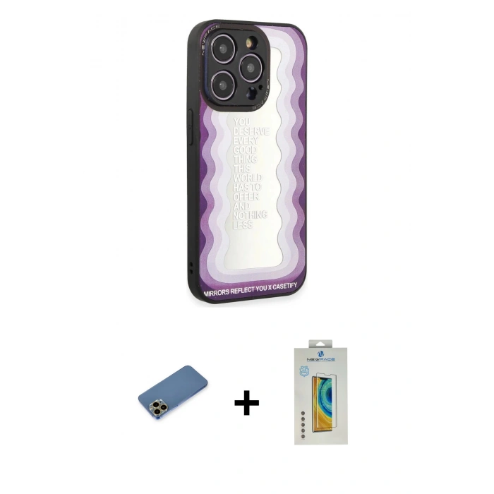 MARSİLYAN™- iPhone 12 Pro Max Kılıf Odak Klasik Serisi - Siyah Polymer Nano Ekran Koruyucu + Shine Kamera Lens Koruma Cam - GD